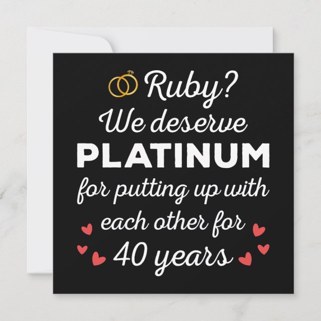 Invitación 40° Aniversario Boda I - Pareja divertida Ruby (Anverso)