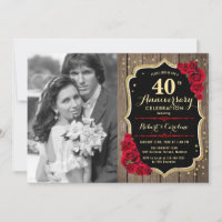 40 Aniversario con Foto - Madera y Rosas Rojas