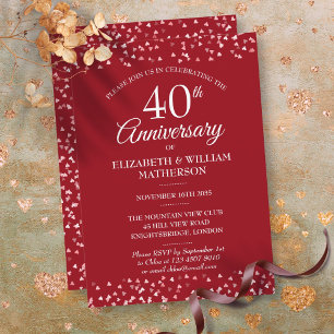 Invitación 40 Aniversario de Boda Corazones de Rubí