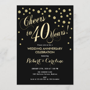 Invitación 40 Aniversario de Boda - Negro y Dorado