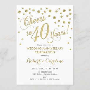 Invitación 40 Aniversario de Boda - Oro y Blanco