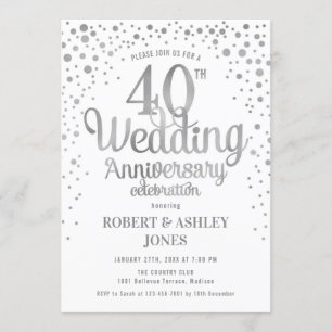 Invitación 40 Aniversario de Boda - Plata y Blanco