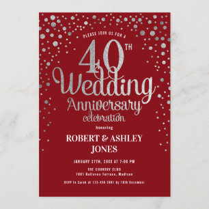 Invitación 40 Aniversario de Boda - Rojo Rubí y Plata