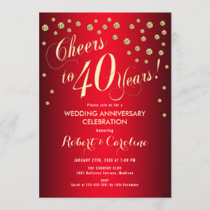 Invitación 40 Aniversario de Boda - Rojo y Dorado
