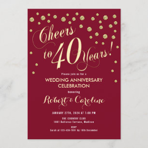 Invitación 40 Aniversario de Boda - Rojo y Oro