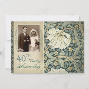 Invitación 40 aniversario de bodas con lirio y foto