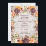 Invitación 40 Aniversario de la floral de la Naranja de Burgu<br><div class="desc">Elegante rust de borgoña,  naranja,  y color crema floral y follaje,  invitación a la fiesta de 40 años de las mujeres. Diseñe sus invitaciones para cualquier edad.</div>