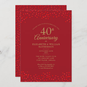 Invitación 40 Aniversario de Ruby Love Hearts Confetti