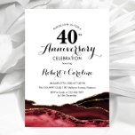 Invitación 40 Aniversario de Ruby Red<br><div class="desc">Ruby rojo invitación por el 40 aniversario. Elegante diseño formal con fondo de mármol ágata,  oro falso purpurina y tipografía de escritura. La carta de invitación a la moda es perfecta para una elegante celebración del aniversario del boda. Invitaciones Zazzle impresas o una plantilla imprimible digital de descarga instantánea.</div>