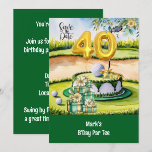 Invitación 40 Aniversario del Golf con Pastel en Campo para G
