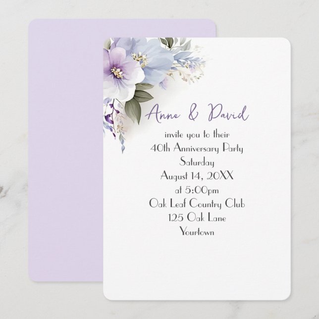 Invitación 40° Aniversario Fiesta Floral Bouquet (Anverso / Reverso)