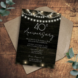 Invitación 40° Aniversario Fiesta Rustic Wood Lights