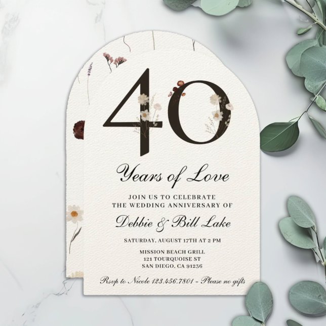 Invitación 40° aniversario Fiesta Wildflower 40 años de amor (Subido por el creador)