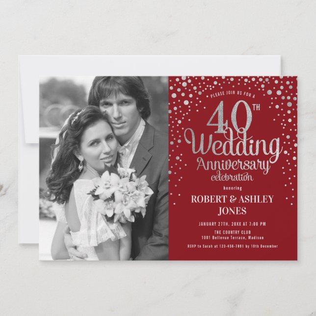 Invitación 40° aniversario - Foto de plata roja de Ruby (Anverso)