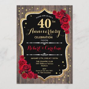 Invitación 40 Aniversario - Madera dorada roja