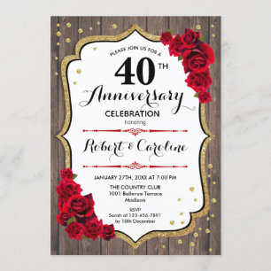 Invitación 40 Aniversario - Madera Rojo Oro