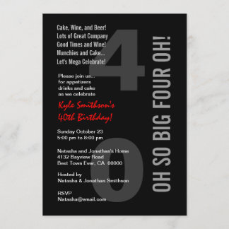 Invitación 40 Aniversario moderno Blanco Negro rojo 4 OH!