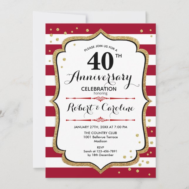 Invitación 40 Aniversario - Oro Blanco Rubí Rojo (Anverso)