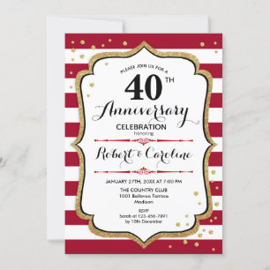 Invitación 40 Aniversario - Oro Blanco Rubí Rojo