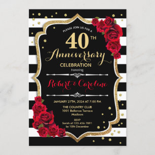 Invitación 40 Aniversario - Rojo Dorado Negro Blan