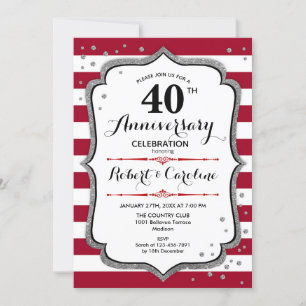 Invitación 40 Aniversario - Rojo Rubí Blanco Plateado