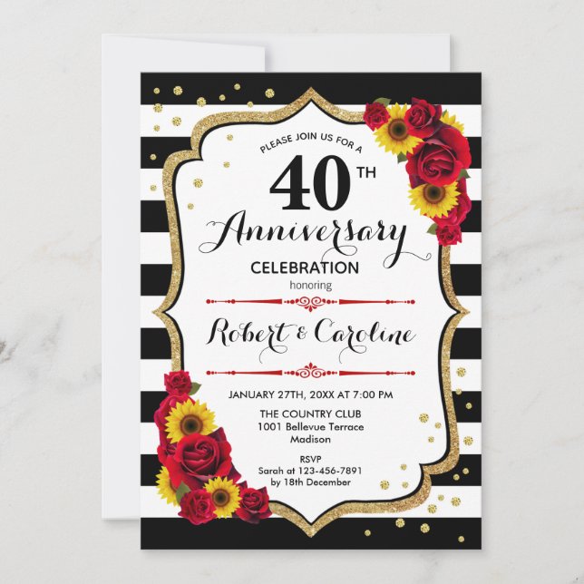 Invitación 40 Aniversario - Rosas Rojas Girasoles (Anverso)