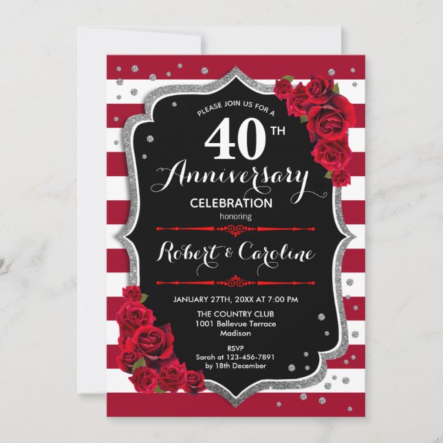Invitación 40 Aniversario - Rubí Rojo Plata Negra (Anverso)