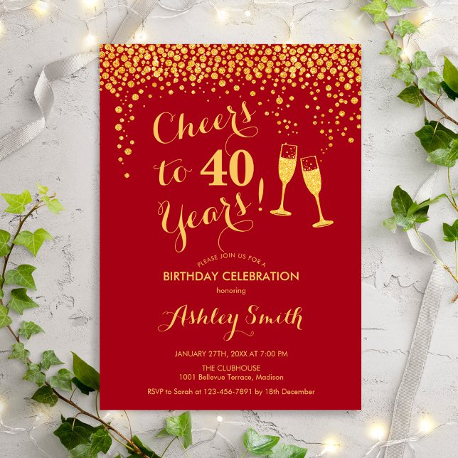 Invitación 40 Aniversario - Saludos A 40 Años Rojo De Oro (Subido por el creador)