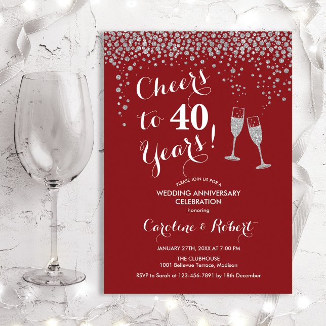 Invitación 40° Aniversario - Saludos al rojo plateado de 40 a (Subido por el creador)