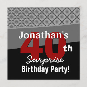 Invitación 40° aniversario sorpresa Diamantes rojos blancos n