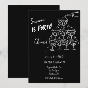 Invitación 40 años Cumpleaños Torre de Champagne funky