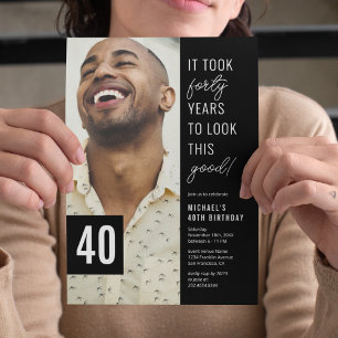 Invitación 40 años de foto de Fiesta en blanco y negro