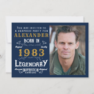 Invitación 40 cumpleaños 1983 Leyenda oro azul retro