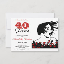 Invitación 40 cumpleaños 40 y FIERCE negro/blanco/rojo modern