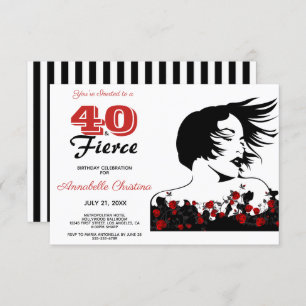 Invitación 40 cumpleaños 40 y FIERCE negro/blanco/rojo modern