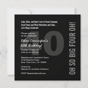 Invitación 40 cumpleaños blanco negro rojo 4 OH Ver 02