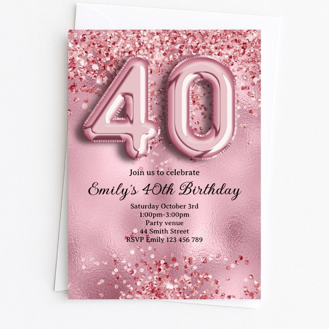 Invitación 40 Cumpleaños Brillo Rosa (Subido por el creador)