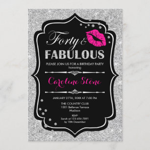 Invitación 40° cumpleaños - Cuarenta fabulosa plata rosada ne