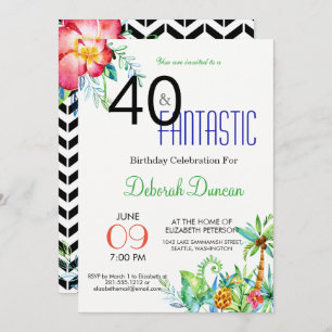 Invitación 40° cumpleaños de la fiesta floral tropical