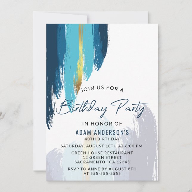Invitación 40° cumpleaños de los hombres de pincel moderno (Anverso)