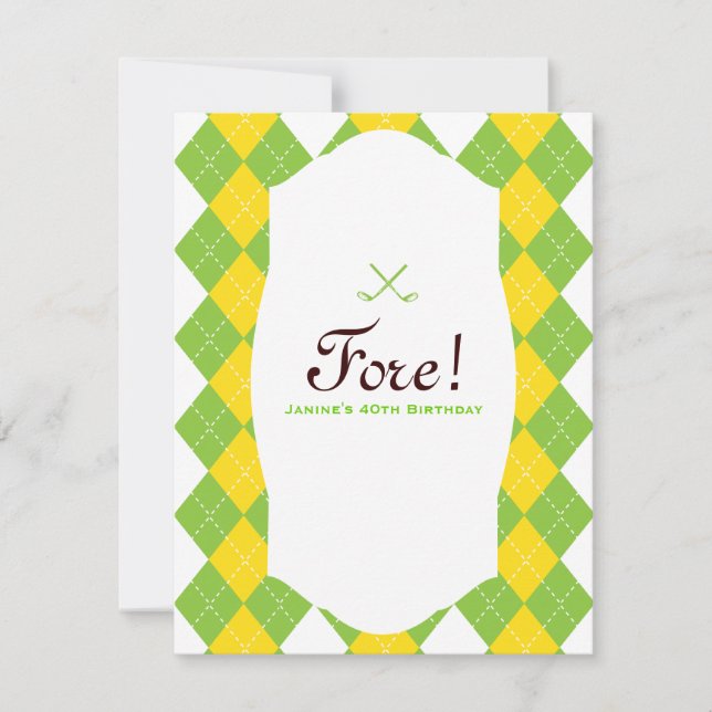 Invitación 40 cumpleaños Fiesta Argyle Preppy (Anverso)