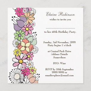 Invitación 40 cumpleaños número de floral 40 Personalizados i
