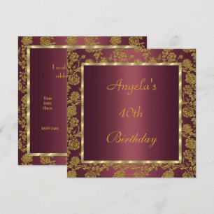 invitación 40 cumpleaños oro floral Borgoña