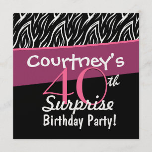 Invitación 40° cumpleaños sorpresa llamas de cebra blanca neg