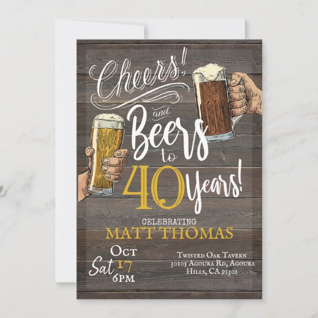 Invitación 40 cumpleaños, vítores y cervezas (Anverso)