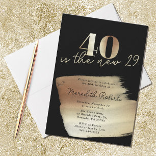 Invitación 40 es el nuevo 29 negro de oro 40 Fiesta de cumple
