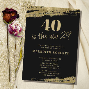 Invitación 40 es el nuevo 29 negro de oro 40 Fiesta de cumple