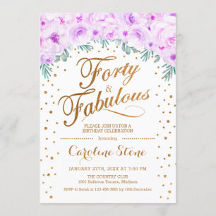 Invitación 40 Fabulosa fiesta de cumpleaños - Púrpura de oro