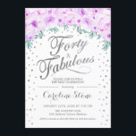 Invitación 40 Fabulosa fiesta de cumpleaños - Púrpura de Plat<br><div class="desc">40 Fabulosa Invitación A La Fiesta De Cumpleaños. Elegante diseño en falso purpurina plateado y blanco. Cuenta con rosas morados,  confeti y diamantes de papel de lavanda de color agua. Perfecto para una celebración glam de los 40 días. Mándame un mensaje si necesitas más personalización.</div>