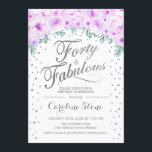 Invitación 40 Fabulosa fiesta de cumpleaños - Púrpura de Plat<br><div class="desc">40 Fabulosa Invitación A La Fiesta De Cumpleaños. Elegante diseño en falso purpurina plateado y blanco. Cuenta con rosas morados,  confeti y diamantes de papel de lavanda de color agua. Perfecto para una celebración glam de los 40 días. Mándame un mensaje si necesitas más personalización.</div>